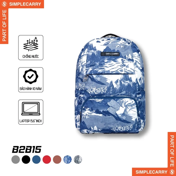 Balo Nam Nữ Đi Học Đi Làm SimpleCarry B2B15 Phong Cách Trẻ Trung, Ngăn Đựng LapTop 15.6 Inch, Chống Sốc Tốt