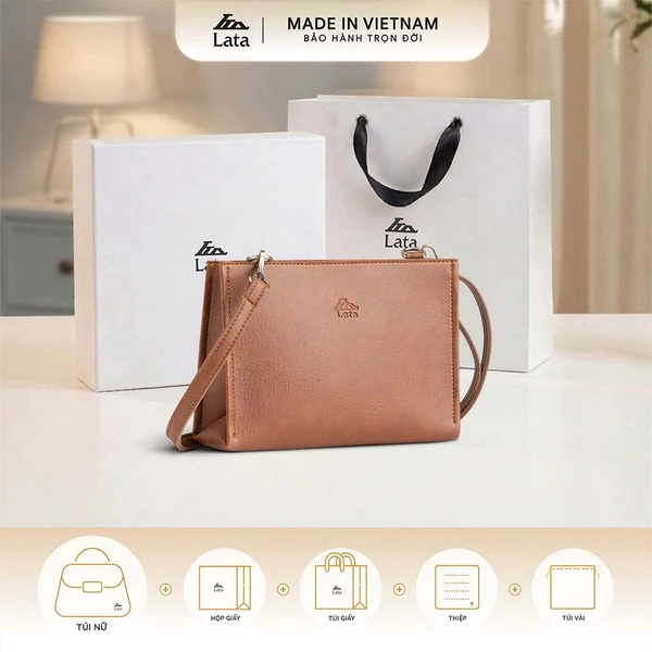 Bộ hộp quà trắng LATA (Túi đeo chéo nữ LATA HN127 + Hộp quà HQ2T + Túi giấy TG2T + Túi rút BVR3838 + Thiệp cảm ơn BT1)
