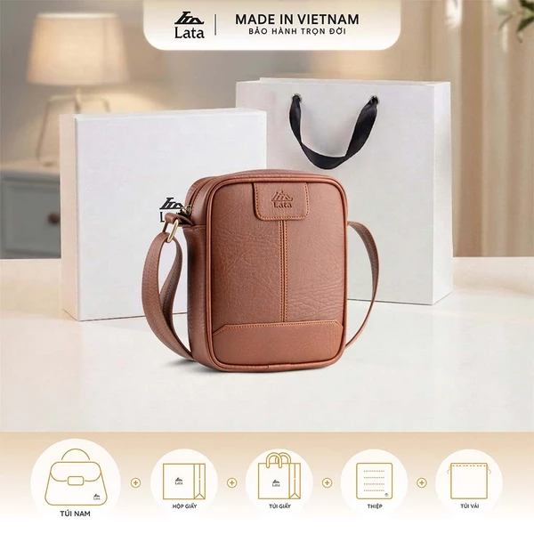 Bộ hộp quà trắng LATA (Túi đeo chéo nam LATA TN34 + Hộp quà HQ2T + Túi giấy TG2T + Túi rút BVR3838 + Thiệp cảm ơn BT1)