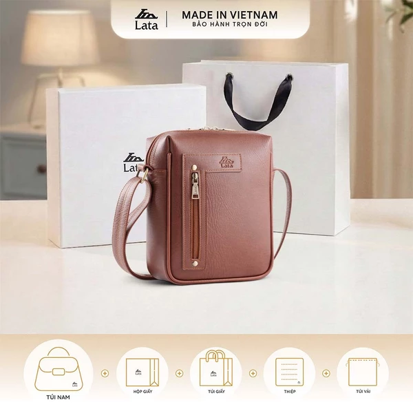 Bộ hộp quà trắng LATA (Túi đeo chéo nam LATA TN35 + Hộp quà HQ2T + Túi giấy TG2T + Túi rút BVR3838 + Thiệp cảm ơn BT1)