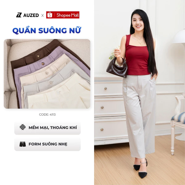 Quần Âu Nữ AUZED Ống Suông Form Vừa Vải Kaki, Quần Tây Nữ Công Sở Thanh Lịch 4113