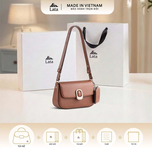 Bộ hộp quà trắng LATA (Túi đeo chéo nữ LATA HN144 + Hộp quà HQ2T + Túi giấy TG2T + Túi rút BVR3838 + Thiệp cảm ơn BT1)