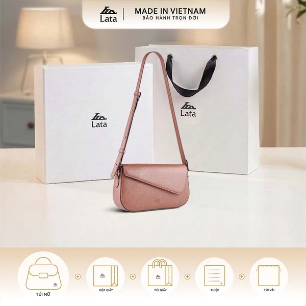 Bộ hộp quà trắng LATA (Túi đeo chéo nữ LATA HN150 + Hộp quà HQ2T + Túi giấy TG2T + Túi rút BVR3838 + Thiệp cảm ơn BT1)