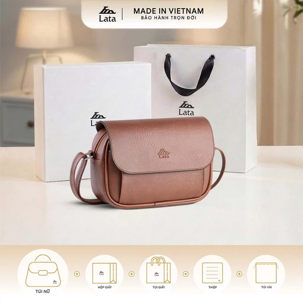 Bộ hộp quà trắng LATA (Túi đeo chéo nữ LATA HN158 + Hộp quà HQ2T + Túi giấy TG2T + Túi rút BVR3838 + Thiệp cảm ơn BT1)