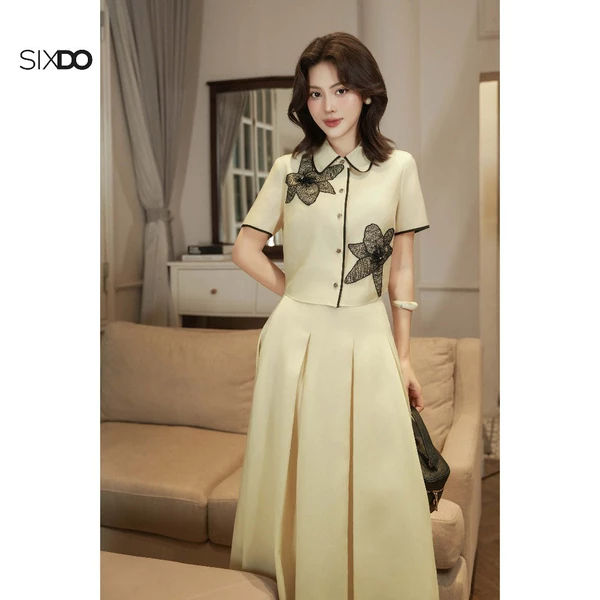 Chân váy tơ kem xòe dáng dài SIXDO (Dark Cream Organza Flared Skirt)