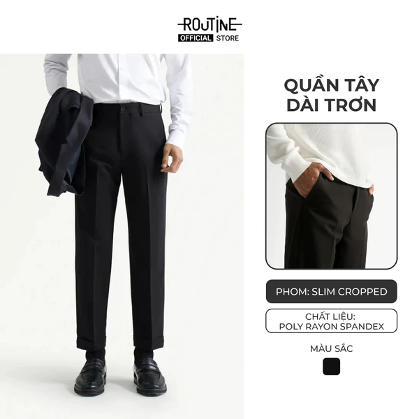 Quần Tây Đen Dài Trơn Form Slim Crop - Routine 10S25PFO001
