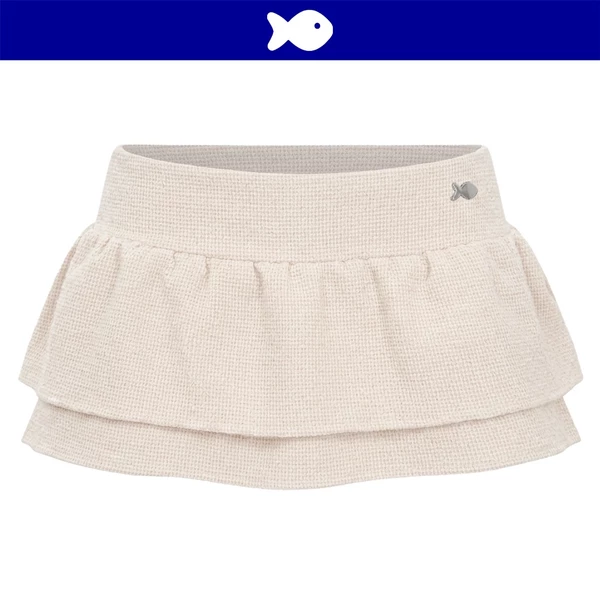 Chân váy nữ ngắn dáng xòe xếp tầng DKMV lưng thấp sẵn quần trong chất tweed màu be logo cá inox Sonata Skirt | K-V21-TB