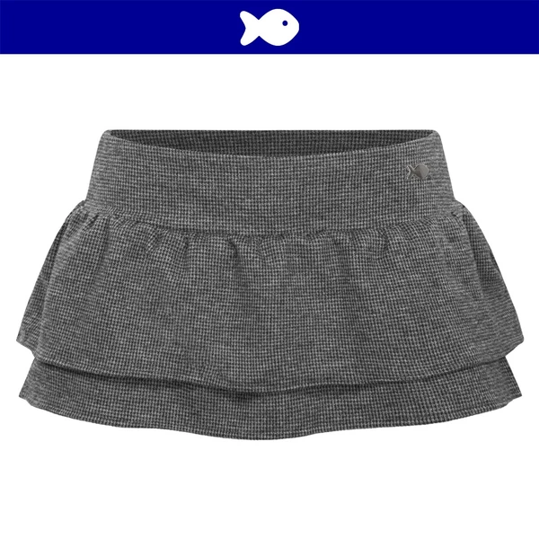 Chân váy ngắn tầng xòe cạp trễ DKMV có quần bảo hộ vải tweed màu xám phối logo cá inox Sonata Skirt | K-V21-TX
