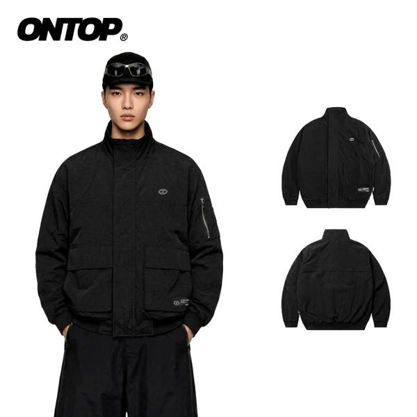 Áo khoác cổ đứng nam vải dù nhăn ONTOP 2 lớp dày dặn, lót lưới có túi trong Tactical Bomber Jacket | O-AK10
