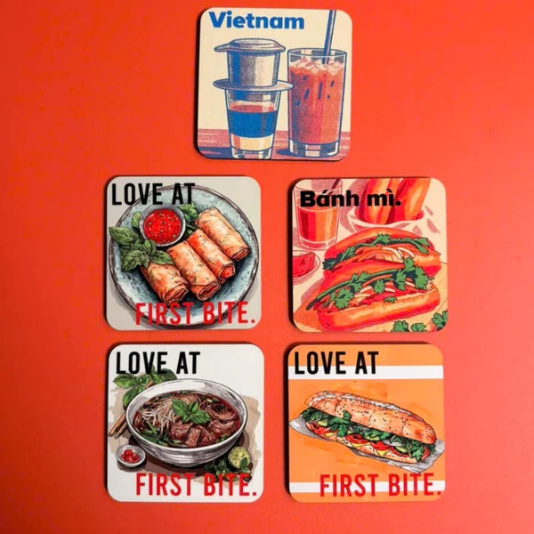 Miếng lót ly uống nước chống thấm nước bảo vệ bàn khỏi đồ uống in hình souvenir quà tặng Du lịch Vietnam