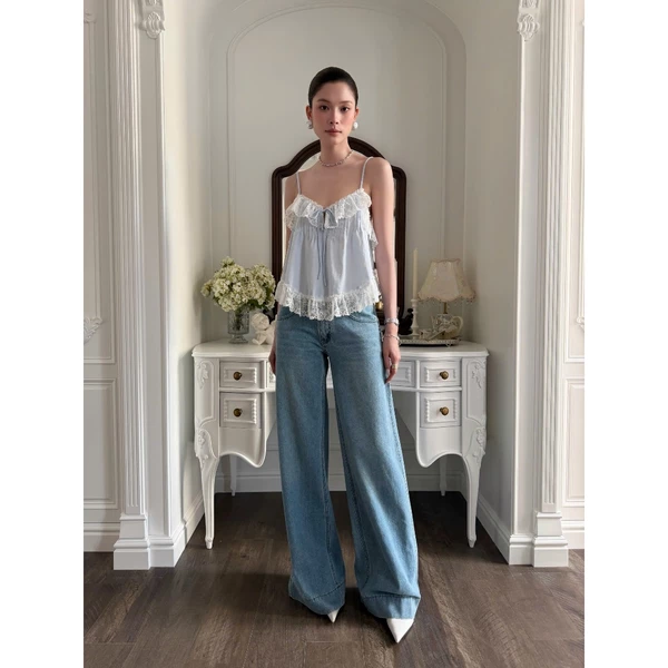 RUBIES Felix Jeans - Quần Dài Nữ Vải Jean Mềm Cạp Trễ Ống Suông Rộng