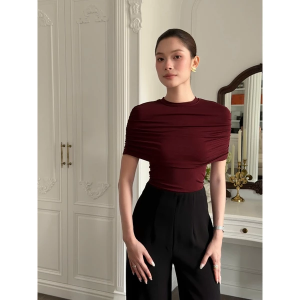 RUBIES Ciel Top - Áo Thun Nữ Dáng Cape Ôm Cổ Tròn