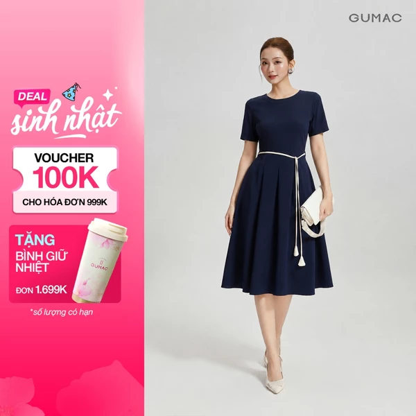Đầm Nữ GUMAC Form A Xòe Cổ Tròn Tay Ngắn Có Túi Sườn Thanh Lịch Hiện Đại DG07006