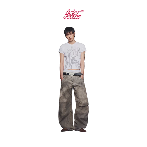 LIDER Jeans | Quần Jeans Washed Màu Ống Cong Unisex LIDER CEMENT SERVICE CURVE JEANS