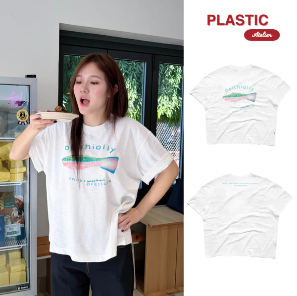 Áo thun vải xược oversized boxy, áo thun local "Fish" 250gsm Cổ Tròn Unisex Nam Nữ Basic