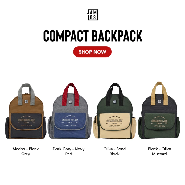 Compact Backpack - Balo cơ bản dây xách đi học, đi du lịch vải canvas Jamlos