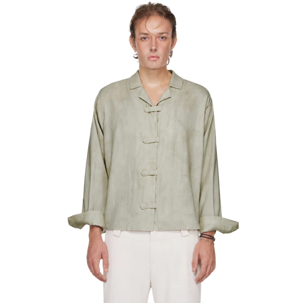 Áo Sơ Mi Nam Kèm Khuy Kiểu Dây Đai Màu Xanh Lá - BEUTER® MS RELAXED BELTED SHIRT - SAGE GREEN