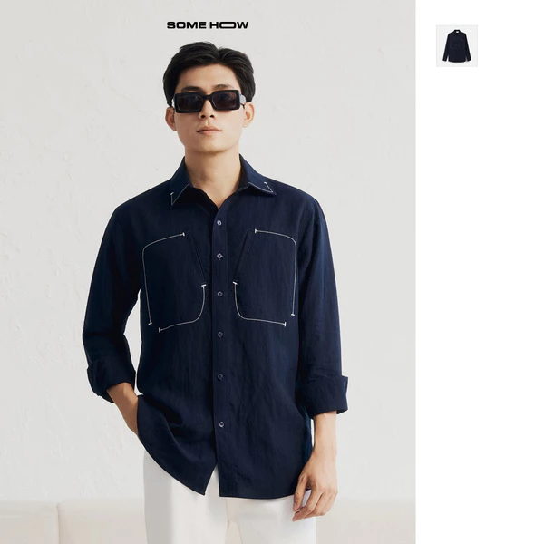 [New8] Áo Sơ Mi Relaxed Contrast Stitch Pocket Chất Liệu Linen Cotton-Poly-Rayon Thoải Mái, SM0239  SOME HOW STORE