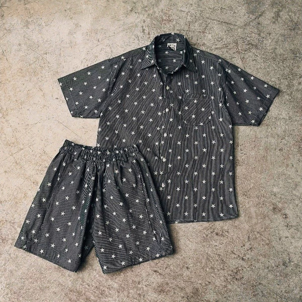 Bộ sơ mi tay ngắn và quần short YELLOW FLICKER super star unisex
