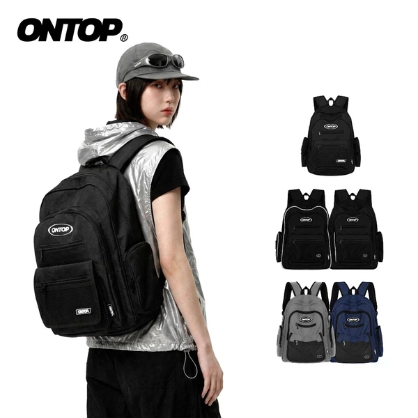 Balo đi học nhiều ngăn vải canvas ONTOP đựng vừa laptop 15.6 inches màu đen local brand Mesh Backpack | O-P30 & O-P74