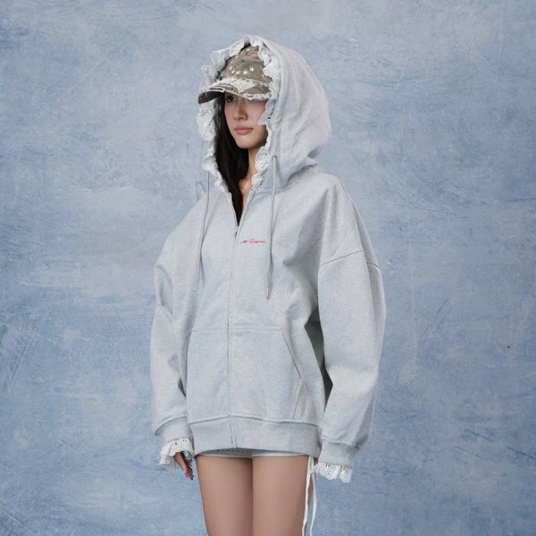 Áo khoác có nón Hoodie zip Dalla phối ren nón và tay form rộng Regods - Hoodie zip Dalla