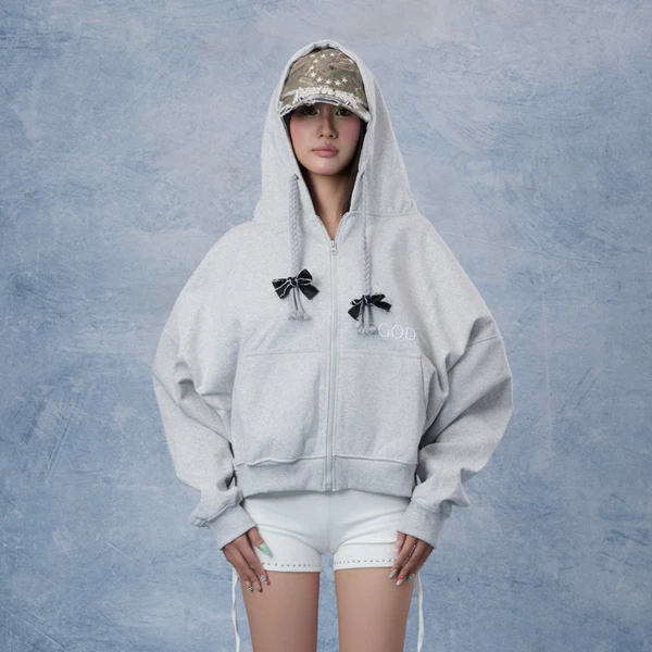Áo Khoác Hoodie Zip REGODS Nỉ Chân Cua Form Rộng – Hoodie Zip Ribbon Dây Nón Đan Unisex