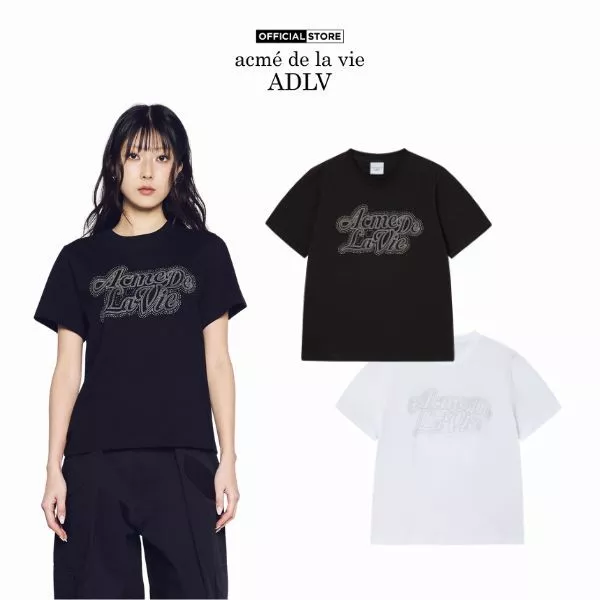 Áo thun ADLV nữ Woman Cubic Layer Logo dáng classic màu Đen/Trắng - Hàng chính hãng