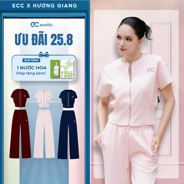 (Tặng nước hoa) Set Bộ Dài ECOCHIC B228 Cổ Tròn Áo Khoá Kéo Quần Suông Chất Liệu Cao Cấp Chính Hãng
