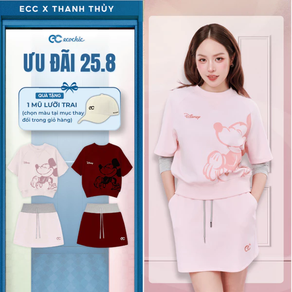 (Tặng mũ) Set Chân Váy Tencel ECOCHIC SD005 Hình In Mickey Dễ Thương Chính Hãng Bản Quyền Disney Chất Liệu Cao Cấp