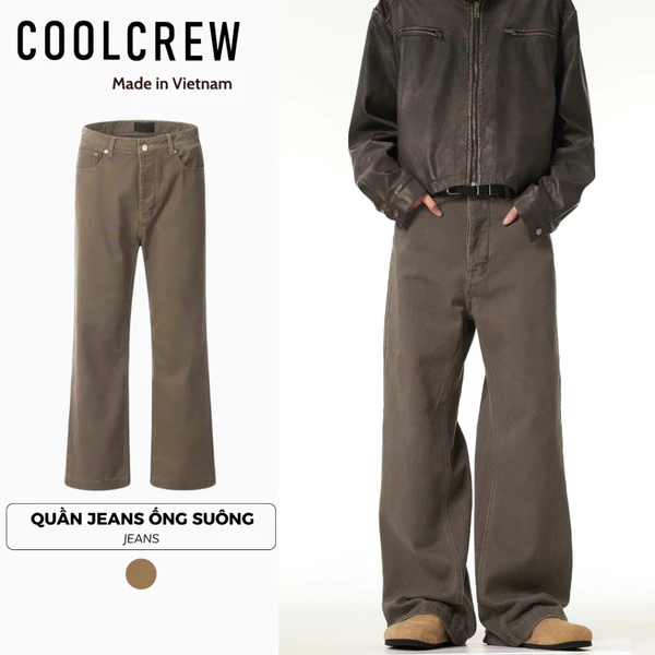 Quần Jeans Nam Ống Suông 𝐂𝐎𝐎𝐋𝐂𝐑𝐄𝐖 - Màu Nâu Rêu Casual Relax Straight Fit QTD011