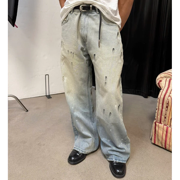 Quần Jeans Nam B Brown Ống Loe Cạp Cao Hiệu Ứng Vẩy Sơn – Painted Flare Jeans B Brown