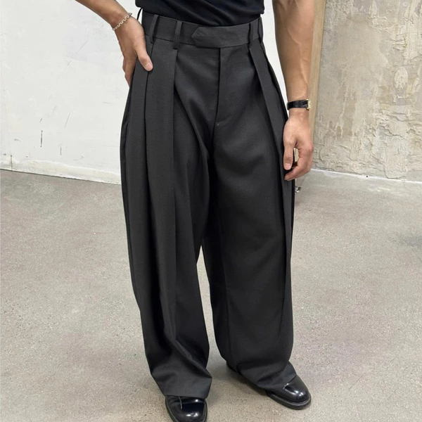 Quần âu nam B Brown thiết kế 2 ly cạp cao form rộng - Marcos Double Pleated Wide Leg Trouser QA2LH01