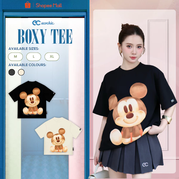 Áo Phông Boxy ECOCHIC TS030 Hình In MICKEY Chính Hãng Bản Quyền Disney Chất Liệu Cotton Cao Cấp