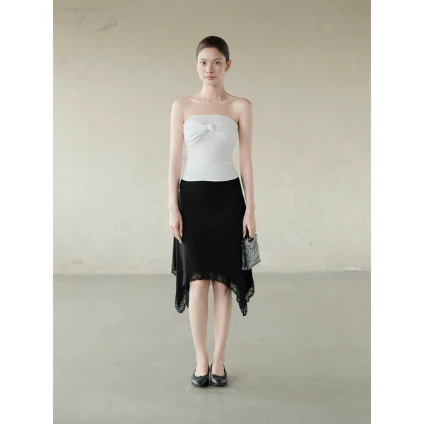 RUBIES Chichi Skirt - Váy Ngắn Nữ Vải Thun Cotton Lai Phối Ren Dáng Xòe