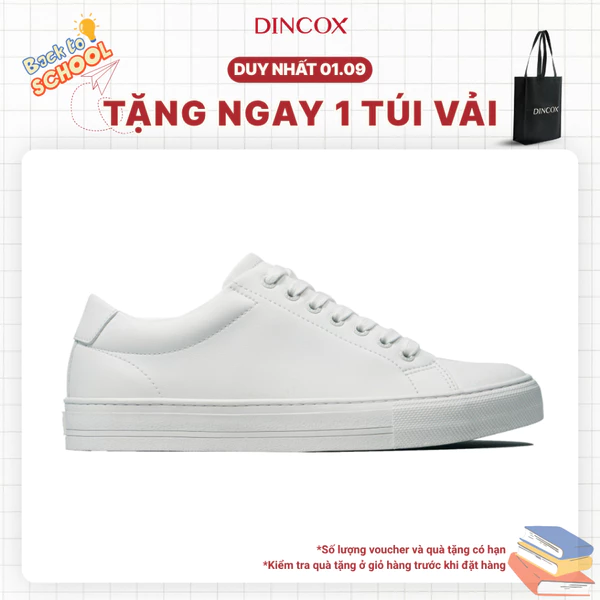 Giày Da Sneaker Unisex Nam Nữ D20 White DINCOX Năng Động Cá Tính - Giày Da Trắng Sang Trọng