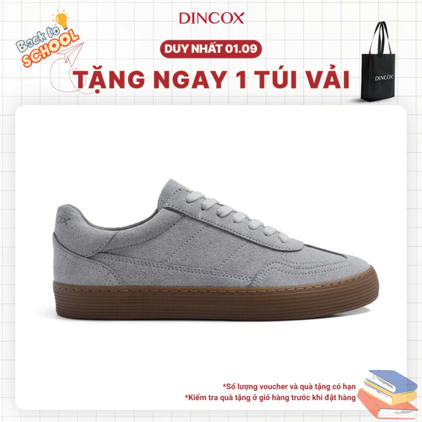 Giày Sneaker Vải Canvas Phối Da Nam Nữ DINCOX DC35 GREY GUM Shoes Đế Khâu Bền Bỉ
