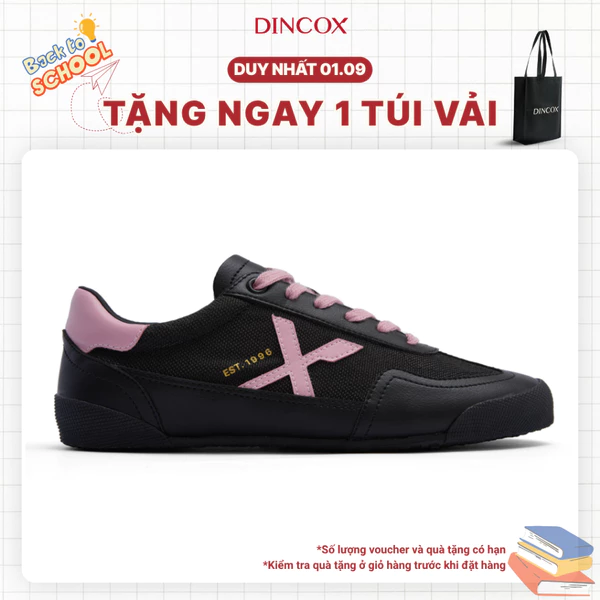 Giày Sneaker Nữ Dincox DC47 BLACK/ PINK Micro Suede Kết Hợp Canvas Shoes Đế Bằng, Bền Và Nhẹ Hơn