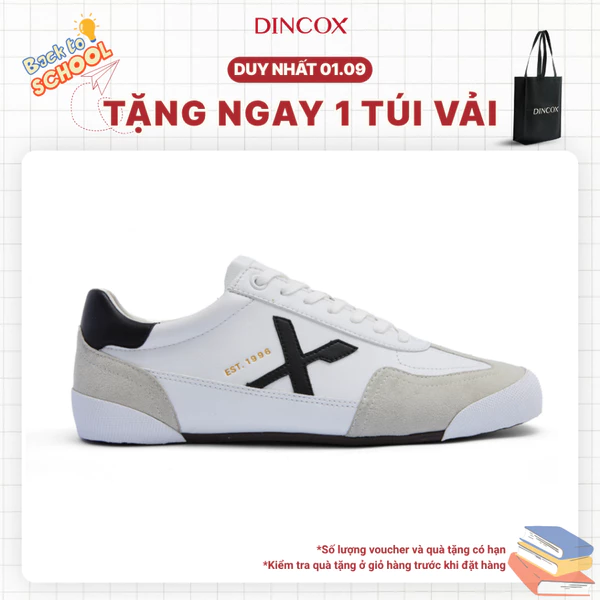 Giày Sneaker Nam Nữ Dincox DC47 WHITE/ BLACK Micro Suede Kết Hợp Da Shoes Đế Bằng, Bền Và Nhẹ Hơn