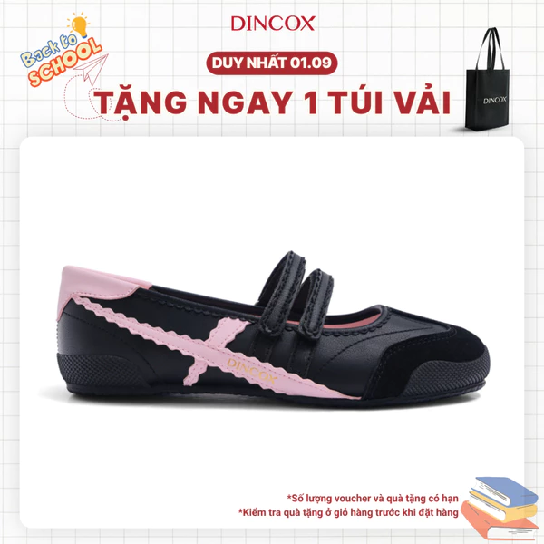 Giày Búp Bê Ballet Sneaker Dincox Mary Jane DC49 Black Pink Êm Chân, Năng Động Cá Tính