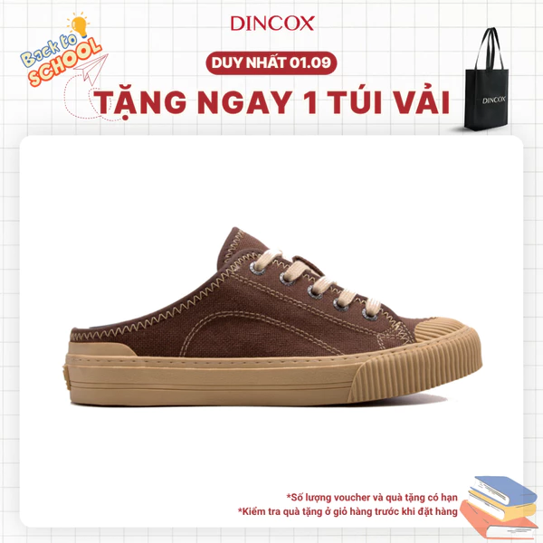 Giày Sục Đạp Gót Mules Vải Sneaker Unisex E10 CHOCO MILK DINCOX Tăng Chiều Cao 4cm
