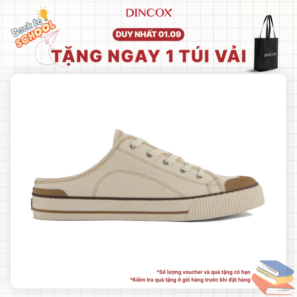 Giày Sục Đạp Gót Mules Vải Sneaker Unisex, Giày Sục Thể Thao Tăng Chiều Cao 4cm DINCOX E10 Off/white