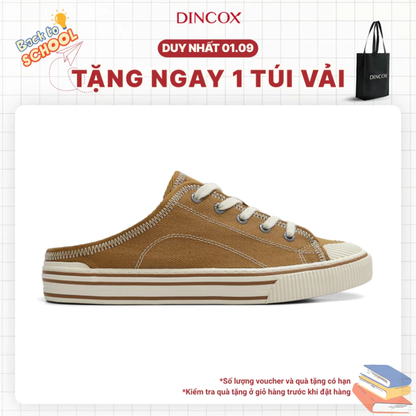 Giày Sục Đạp Gót Mules Vải Sneaker Unisex DINCOX E10 CAMEL LINE Tăng Chiều Cao 4cm