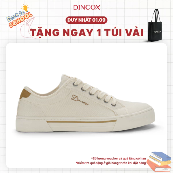 Giày Thể Thao Nam Nữ, Giày Sneaker Vải Canvas, Giày Thời Trang Dincox E12 Cream