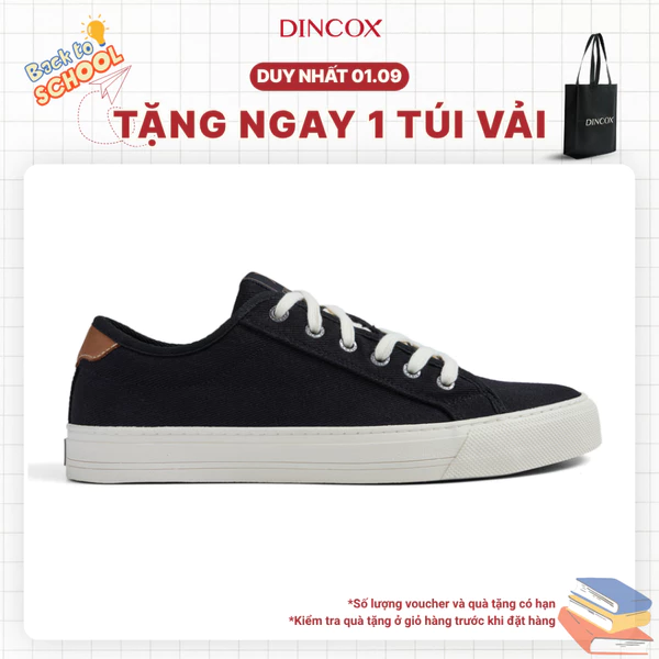 Giày Sneaker Nam Nữ Vải Canvas DINCOX E12 Black Đơn Giản Thanh Lịch - Unisex Sneaker