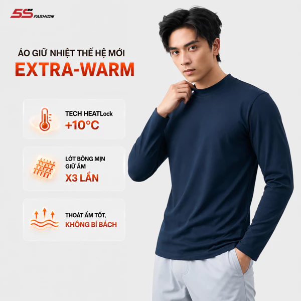 [SVIP X 5S] Áo Giữ Nhiệt Nam Extra-warm 5S FASHION Lót Bông Nỉ Cực Ấm, Trơn Basic 01-M0AGN25105