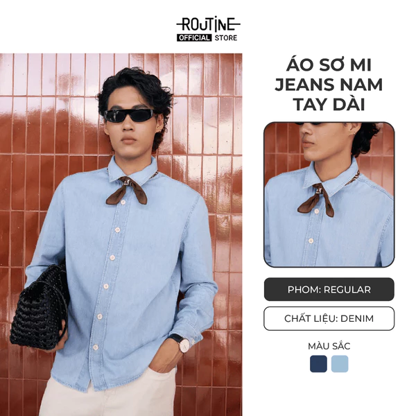 [ĐƠN 699K TẶNG VỚ] Áo Sơ Mi Jeans Nam Tay Dài Trơn Form Regular - Routine 10S25DSH004