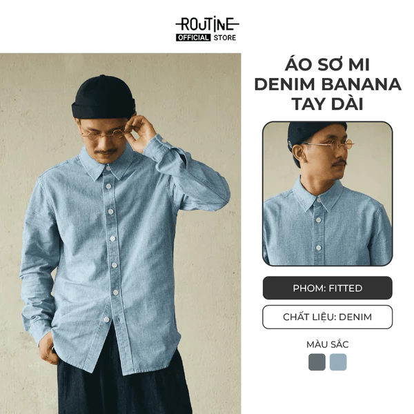 [ĐƠN 699K TẶNG VỚ] Áo Sơ Mi Denim Banana Tay Dài Cổ Bẻ Form Fitted - Routine 10S25DSH012