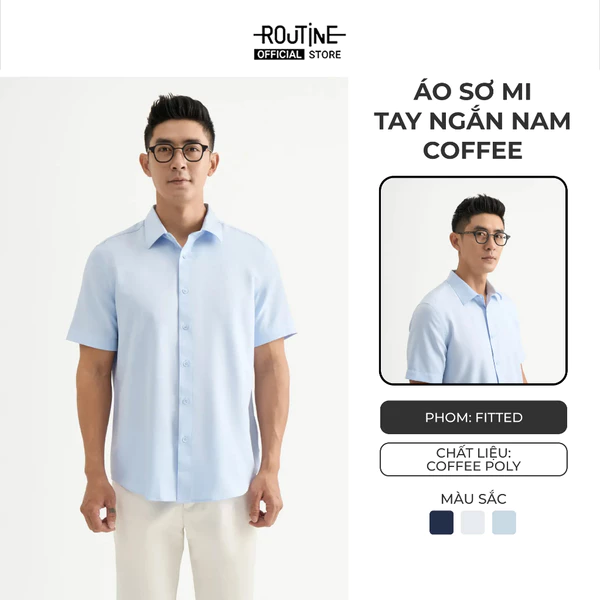 [UP TO 20%++] Áo Sơ Mi Nam Trơn Tay Ngắn Vải Coffee Form Fitted - Routine 10S25SHS011R2