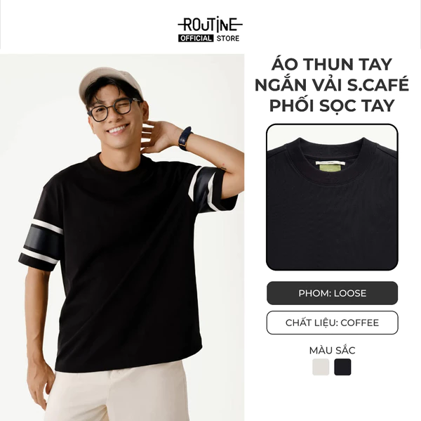 [ĐƠN 699K TẶNG VỚ] Áo Thun Tay Ngắn Vải S.Café Phối Sọc Tay Form Loose - Routine 10S25TSS007
