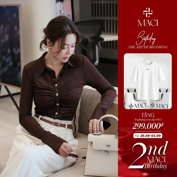 Áo Thun Tằm Nâu Choco Dài Tay Cổ Đức MACI MCAATNA0407 Thời Trang Nữ Thiết Kế Độc Quyền